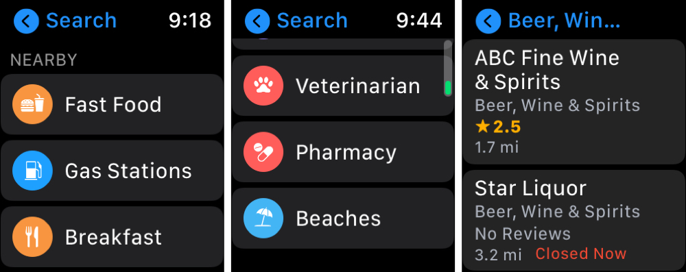Attività nelle vicinanze in Mappe su Apple Watch