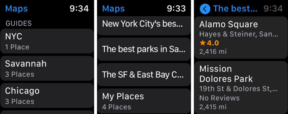 Guide della città in Mappe su Apple Watch