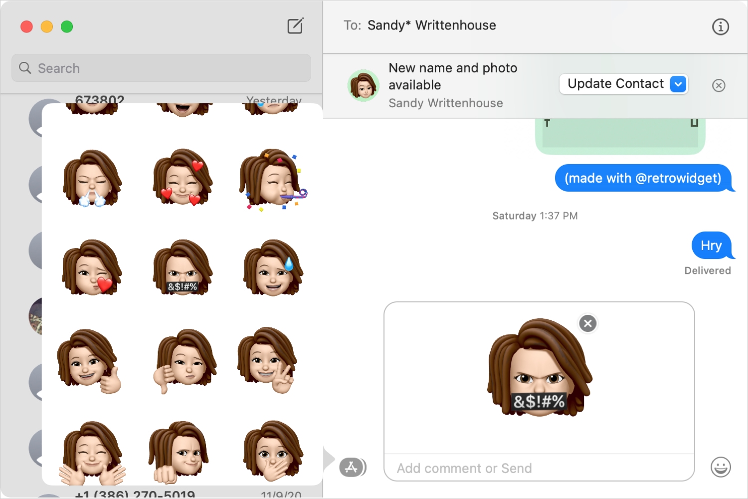 Messaggi Mac Aggiungi adesivo Memoji