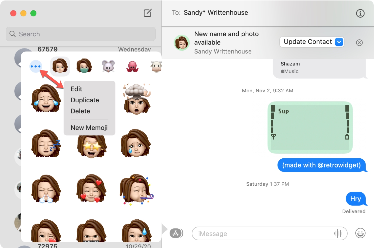 Messaggi Mac Scegli Memoji Modifica o Nuovo
