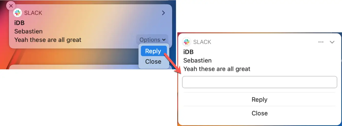 Centro di notifica Slack Reply