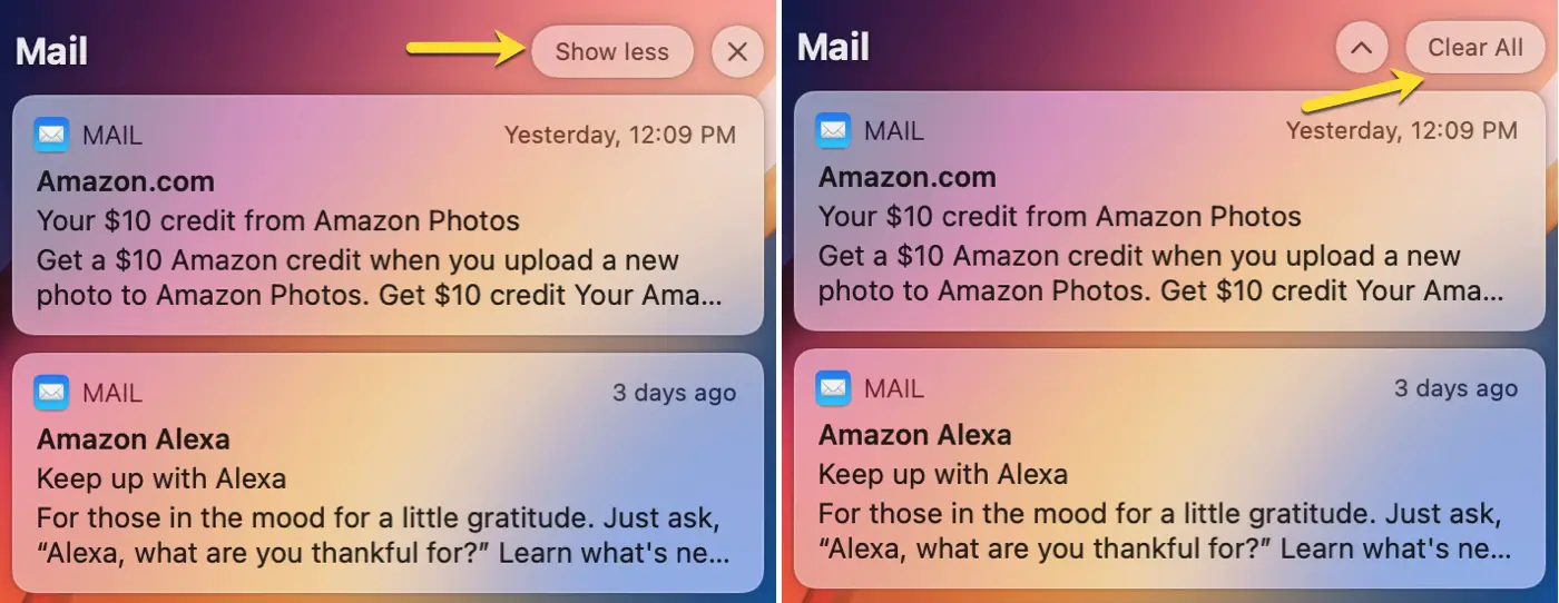 Le notifiche mostrano meno e cancella tutto su Mac Big Sur