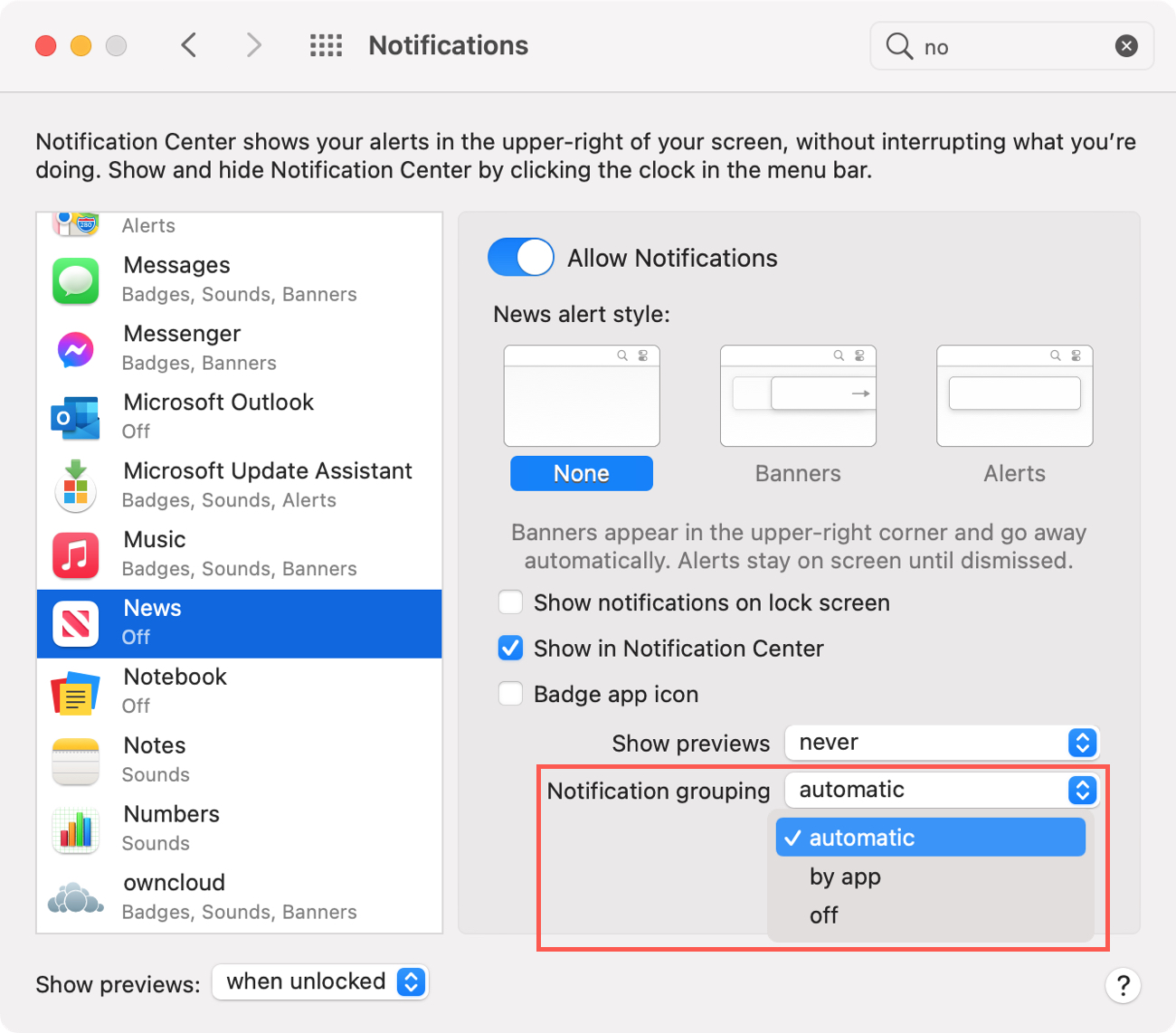 Raggruppamento Centro Notifiche su Mac Big Sur