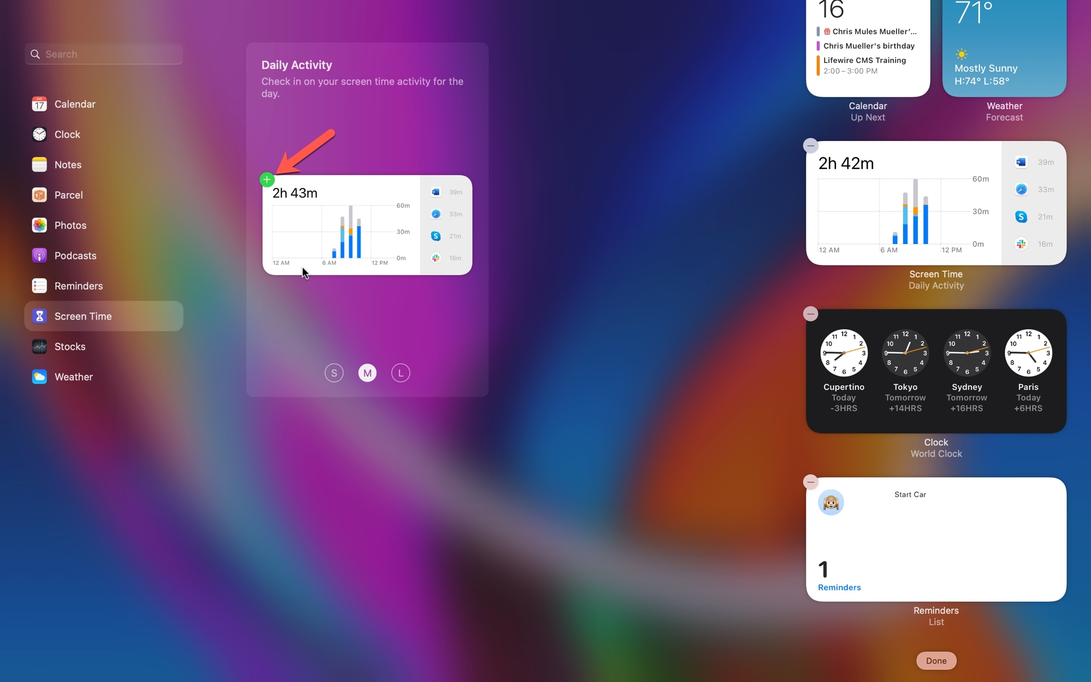 Centro notifiche Aggiungi un widget su Mac Big Sur