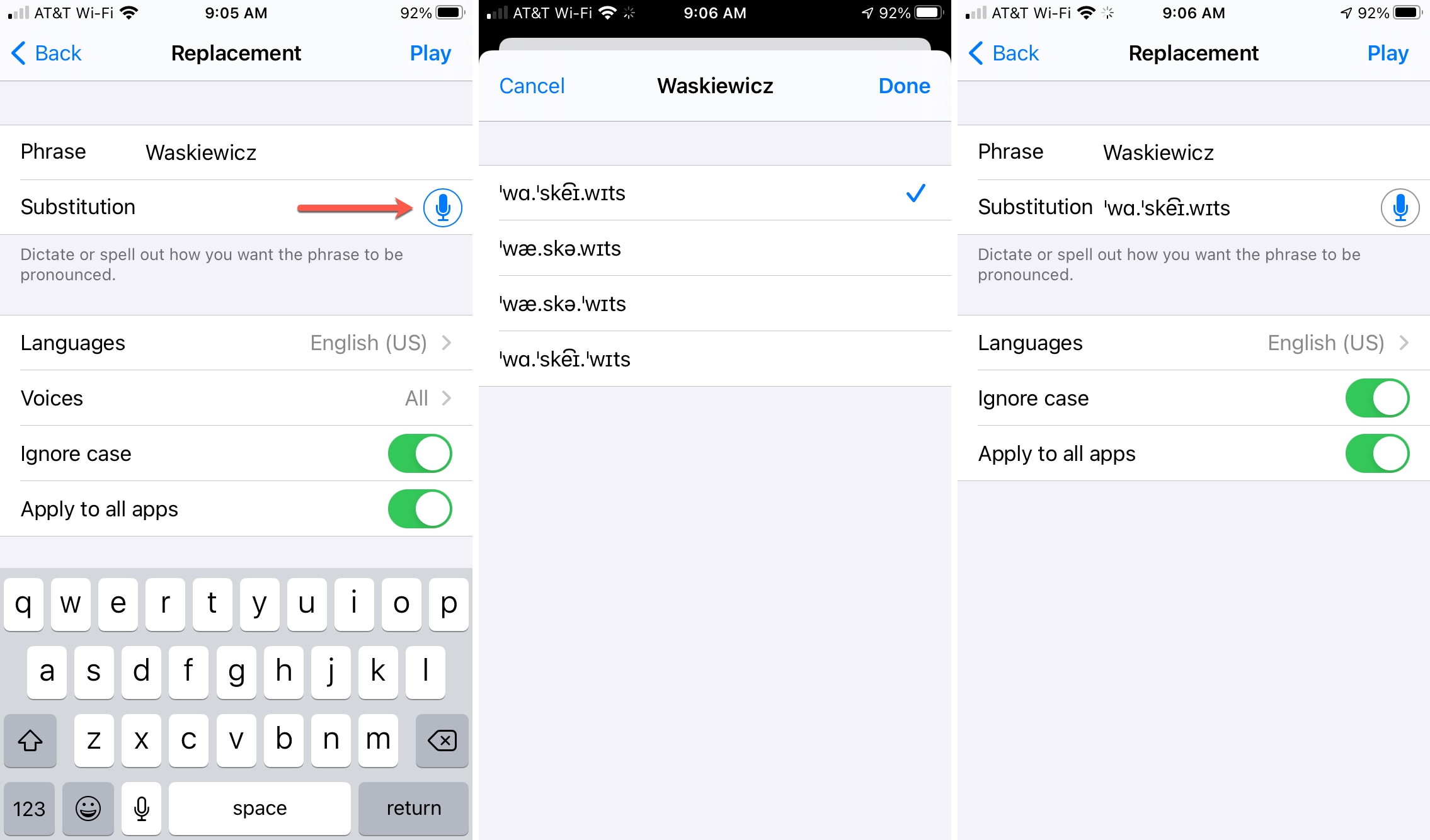 Pronuncia sostitutiva su iPhone