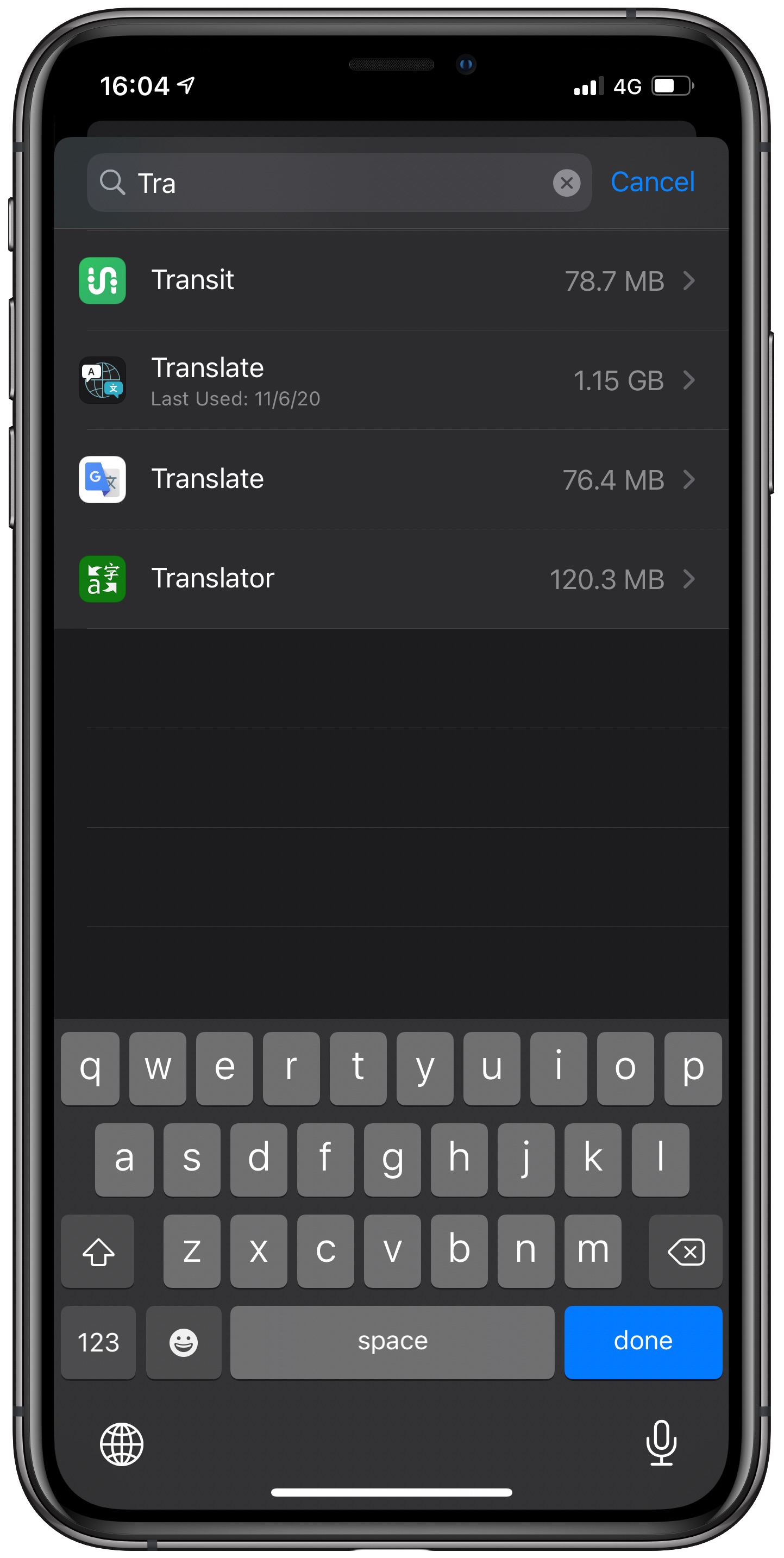 Esempio di ricerca di spazio di archiviazione per iPhone