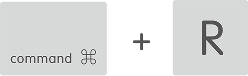 Un'immagine che mostra due tasti da una tastiera Mac: un tasto modificatore di comando e un "R" chiave