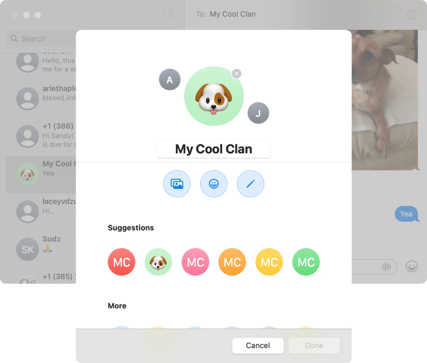 Imposta foto di gruppo o emoji in Messaggi su Mac
