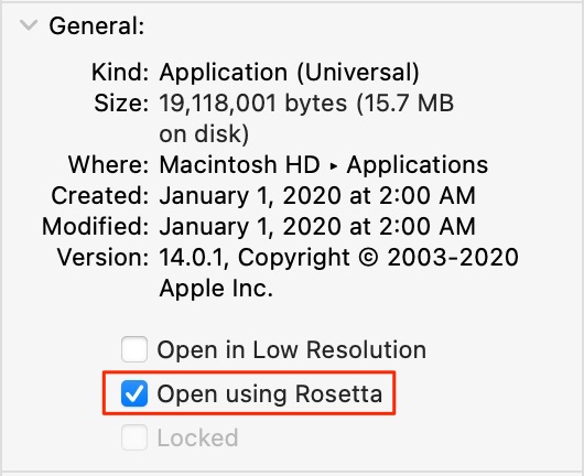 Emulazione Apple Rosetta 2 - Ottieni informazioni con 