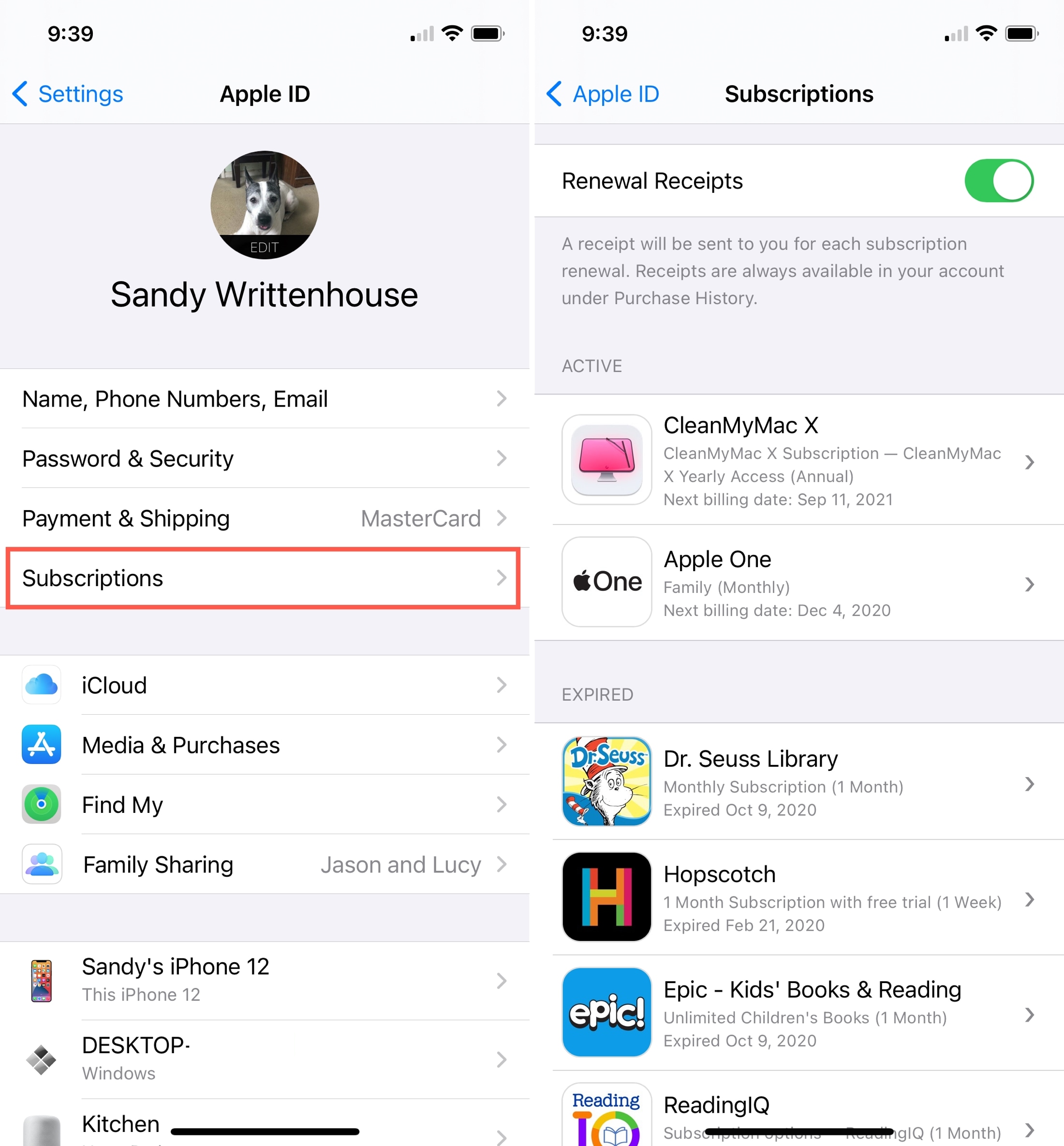 Impostazioni Abbonamenti ID Apple