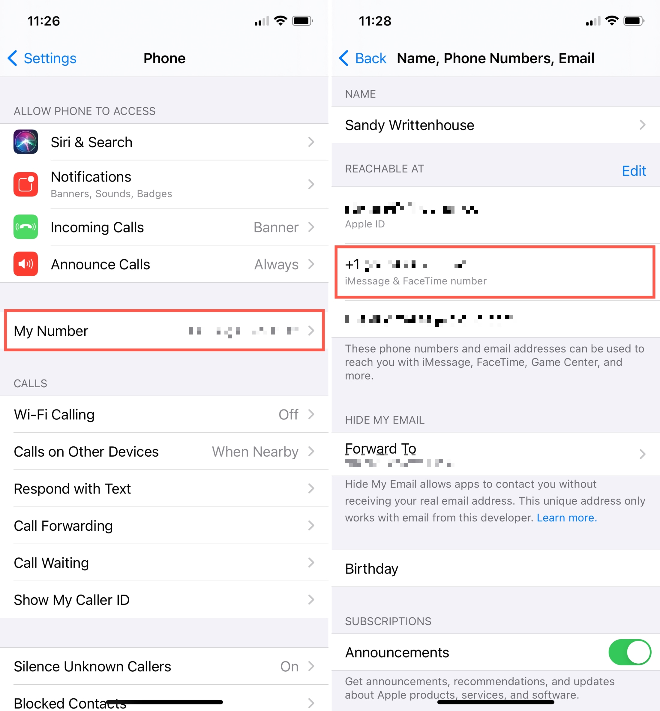 Impostazioni Il mio numero di telefono su iPhone