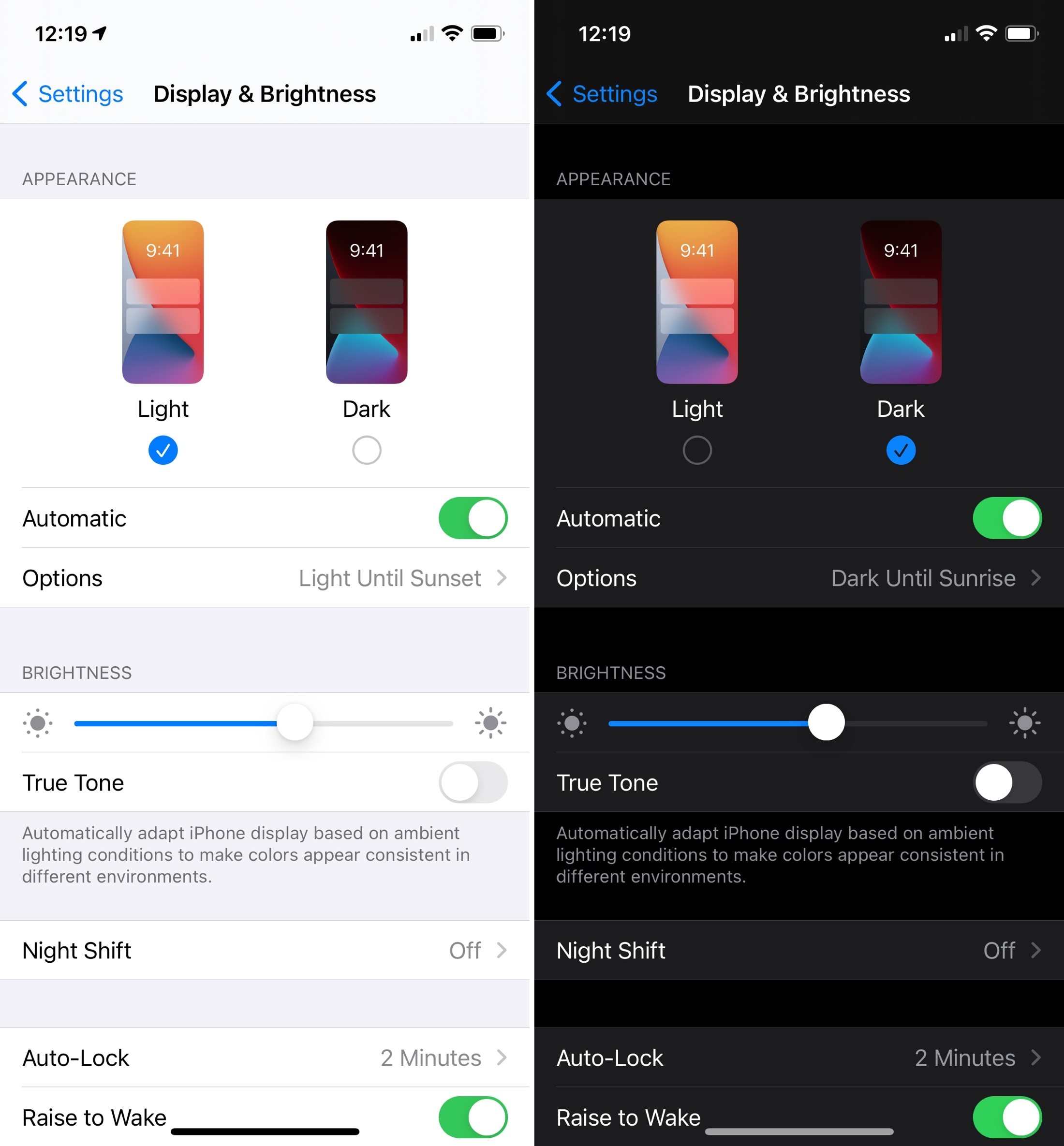Impostazioni Display e luminosità Modalità scura su iPhone