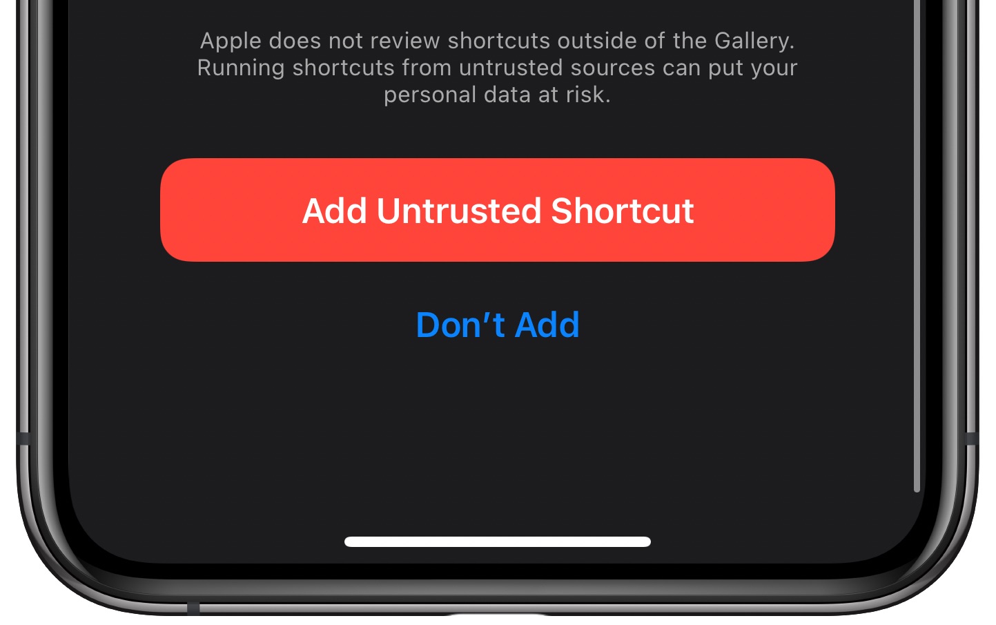 cambia automaticamente lo sfondo dell'iPhone - Aggiungi collegamento non attendibile