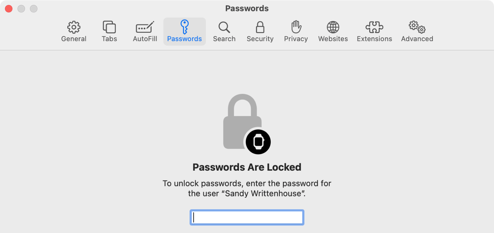 Safari Preferenze Password