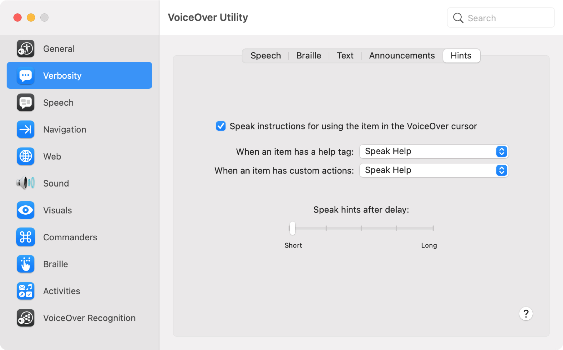 Suggerimenti per l'utilità VoiceOver