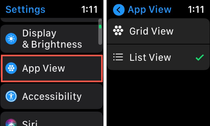 Visualizzazione dell'app Apple Watch