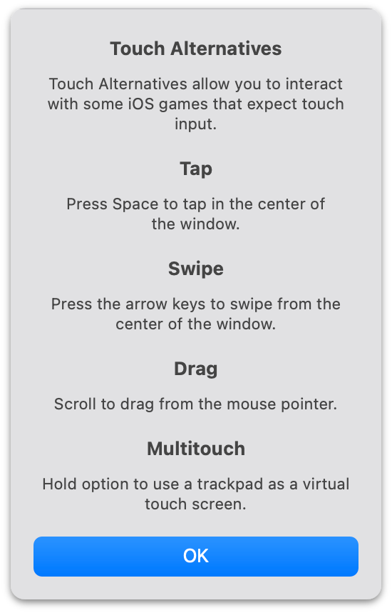 App per iPhone Apple Silicon Mac - finestra di dialogo alternative touch