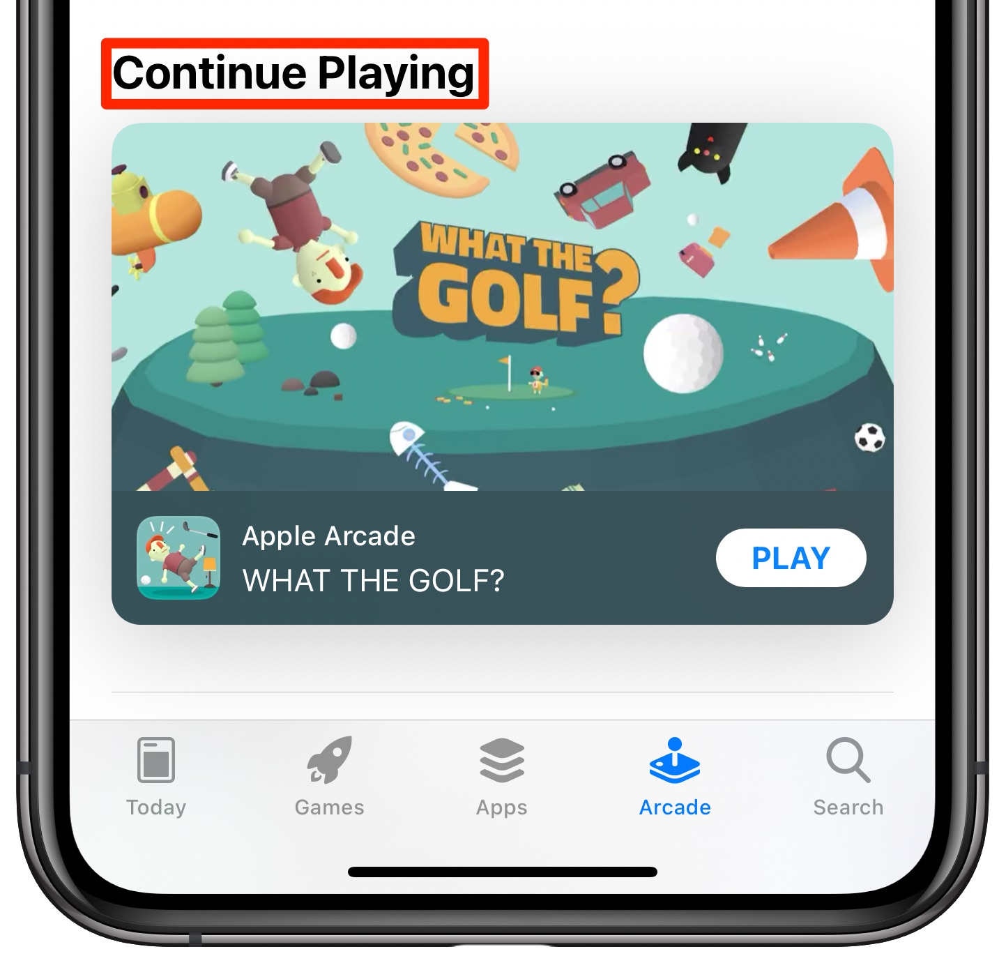riprendere il gioco Apple Arcade - screenshot dell'iPhone che mostra la sezione Continua a giocare