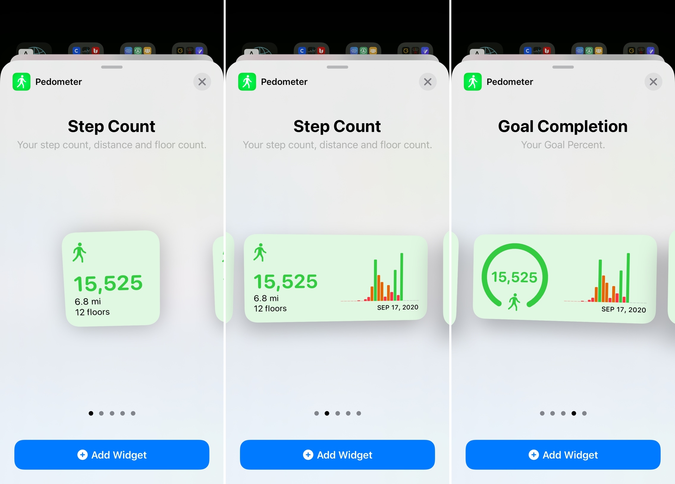 Widget della schermata iniziale del contapassi per iPhone