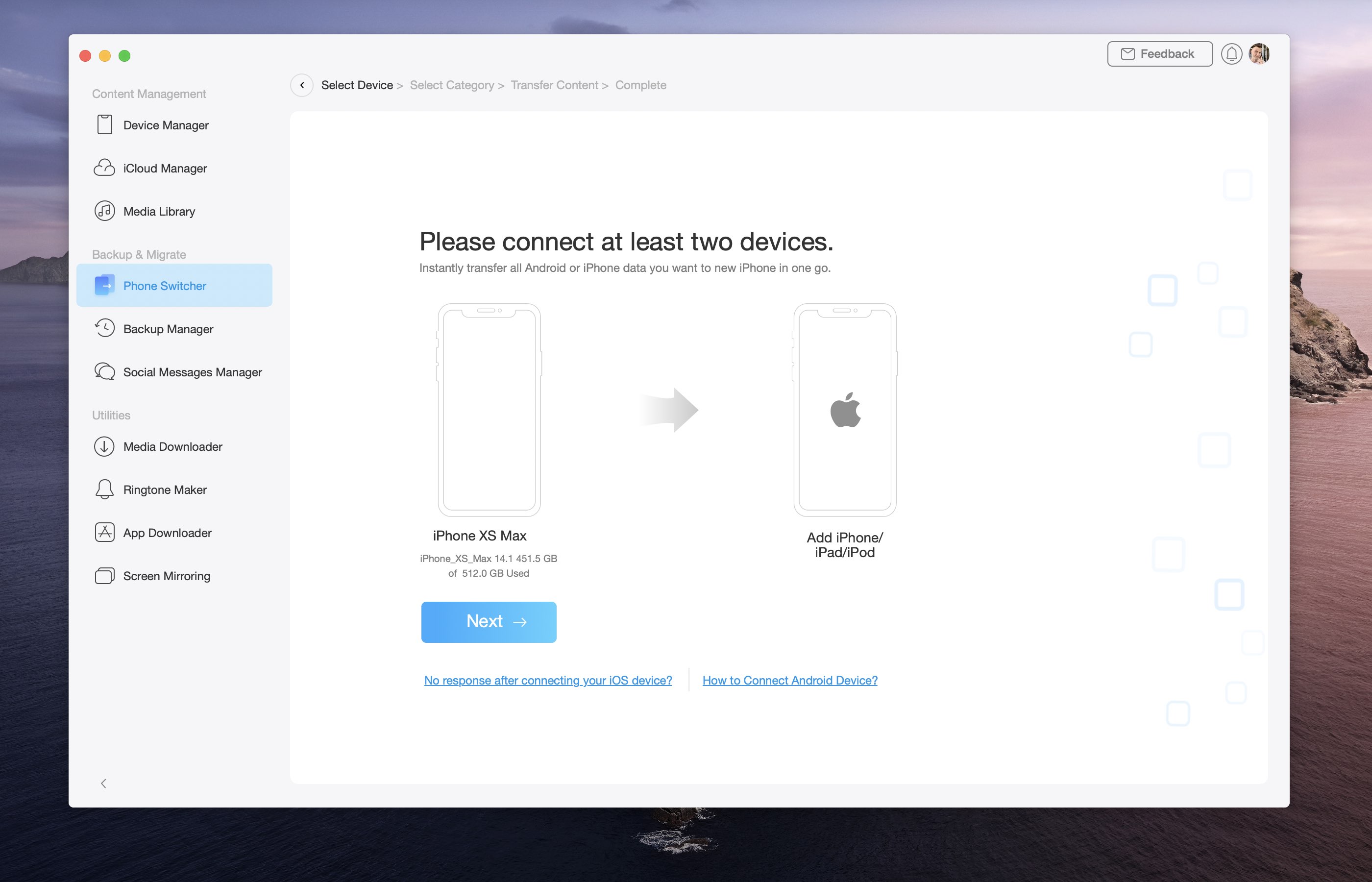 Switch iPhone 12 - Supporto di ripristino del backup di AnyTrans iOS manager