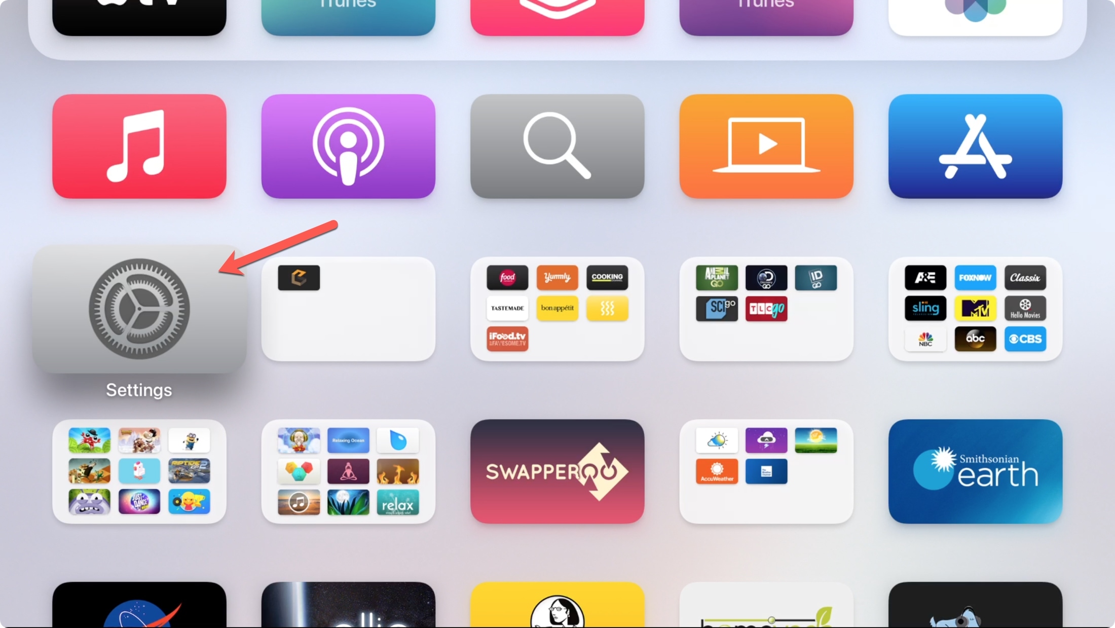 Impostazioni sulla schermata principale di Apple TV