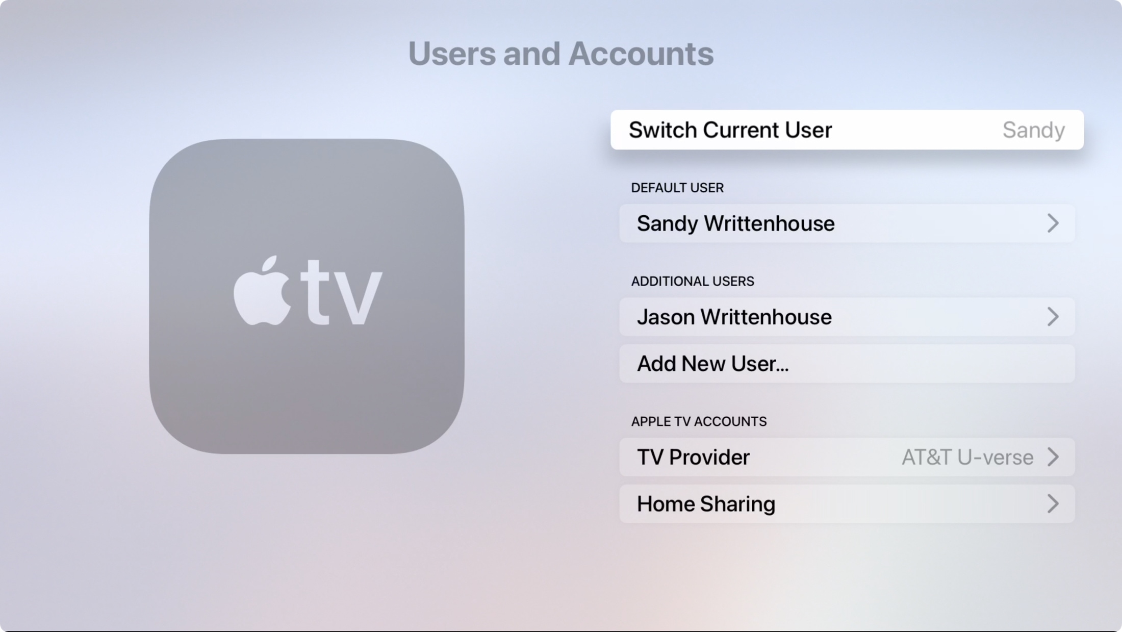 Impostazioni Utenti Account Apple TV