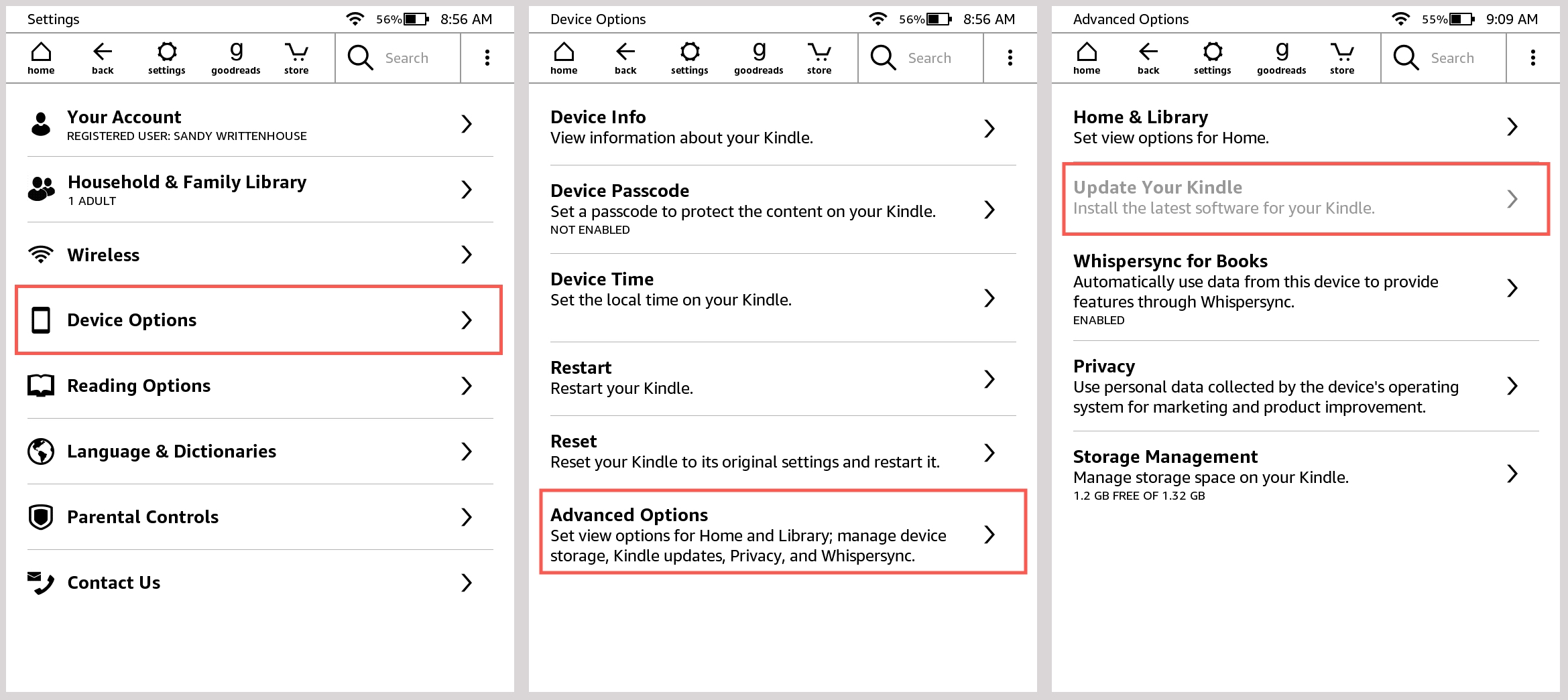 Kindle Paperwhite Verifica aggiornamenti