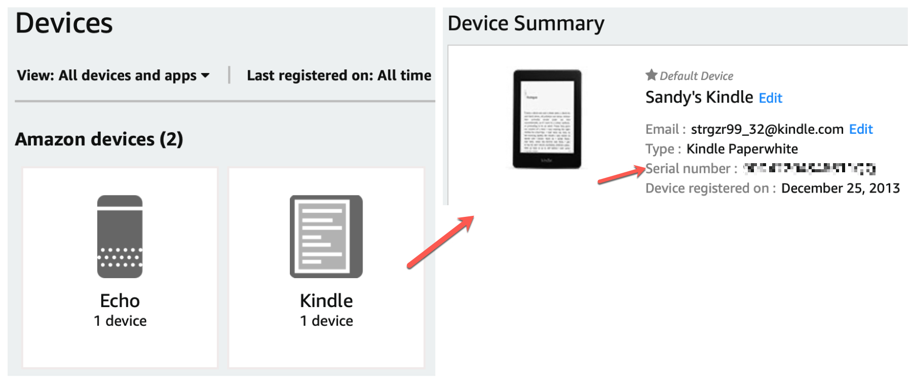Numero di serie Kindle Paperwhite su Amazon
