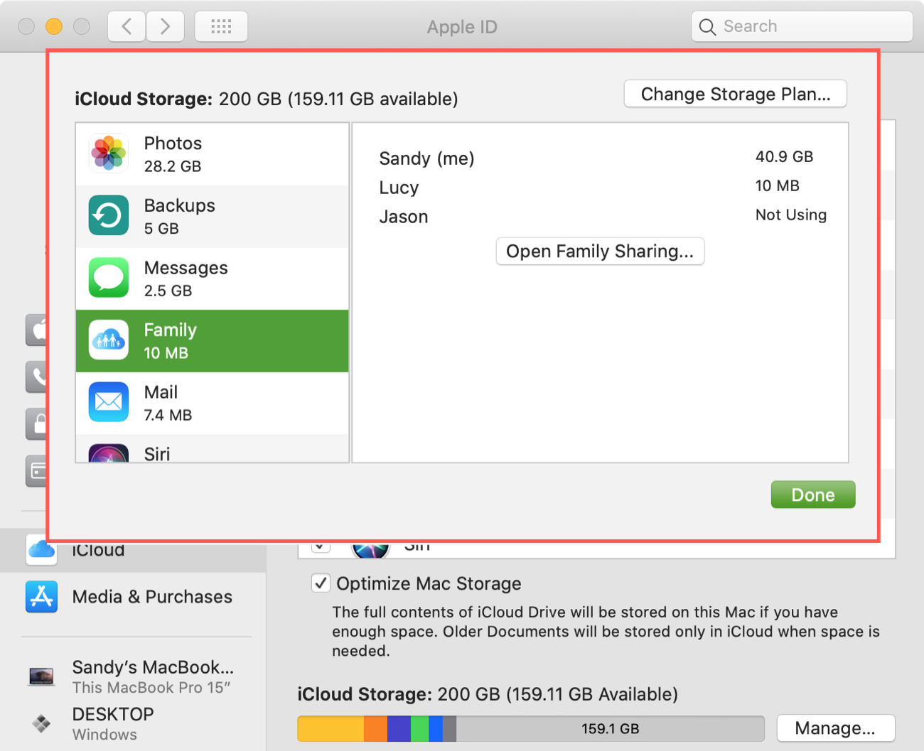Utilizzo della famiglia di archiviazione iCloud su Mac