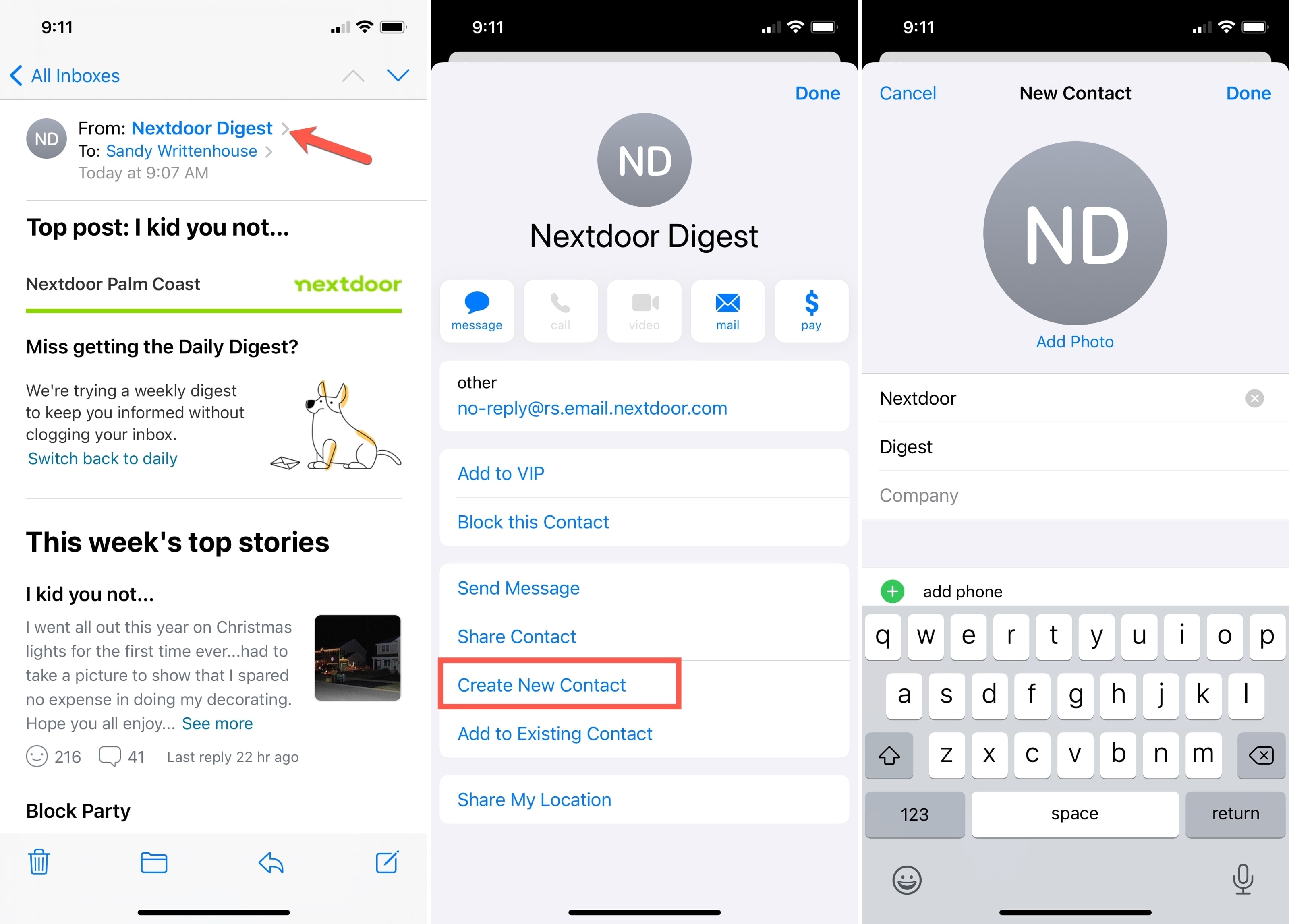 Crea una nuova app di contatto per la posta iPhone