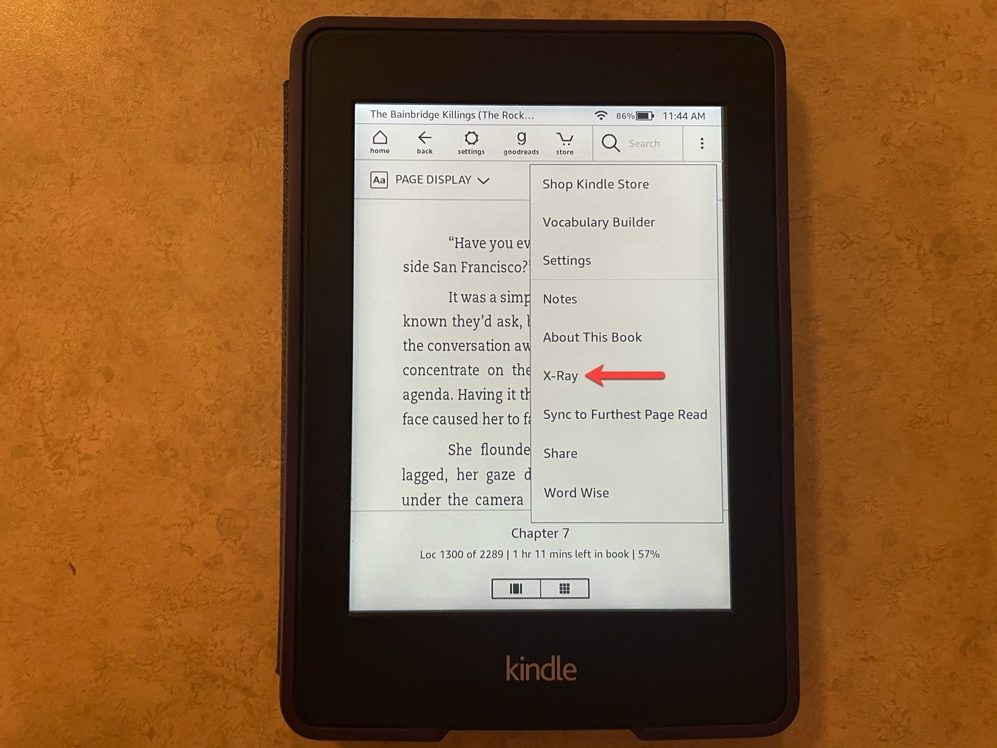 Kindle Paperwhite Menu XRay