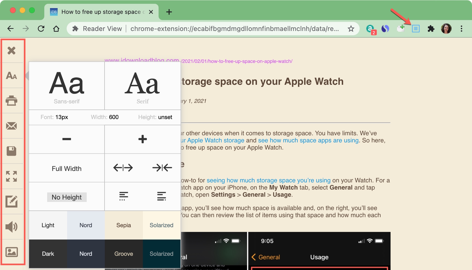 Estensione visualizzazione Chrome Reader