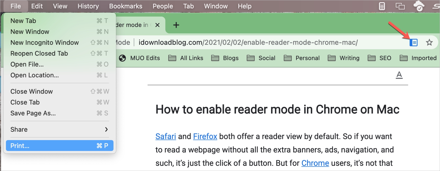 Modalità Chrome Reader e stampa