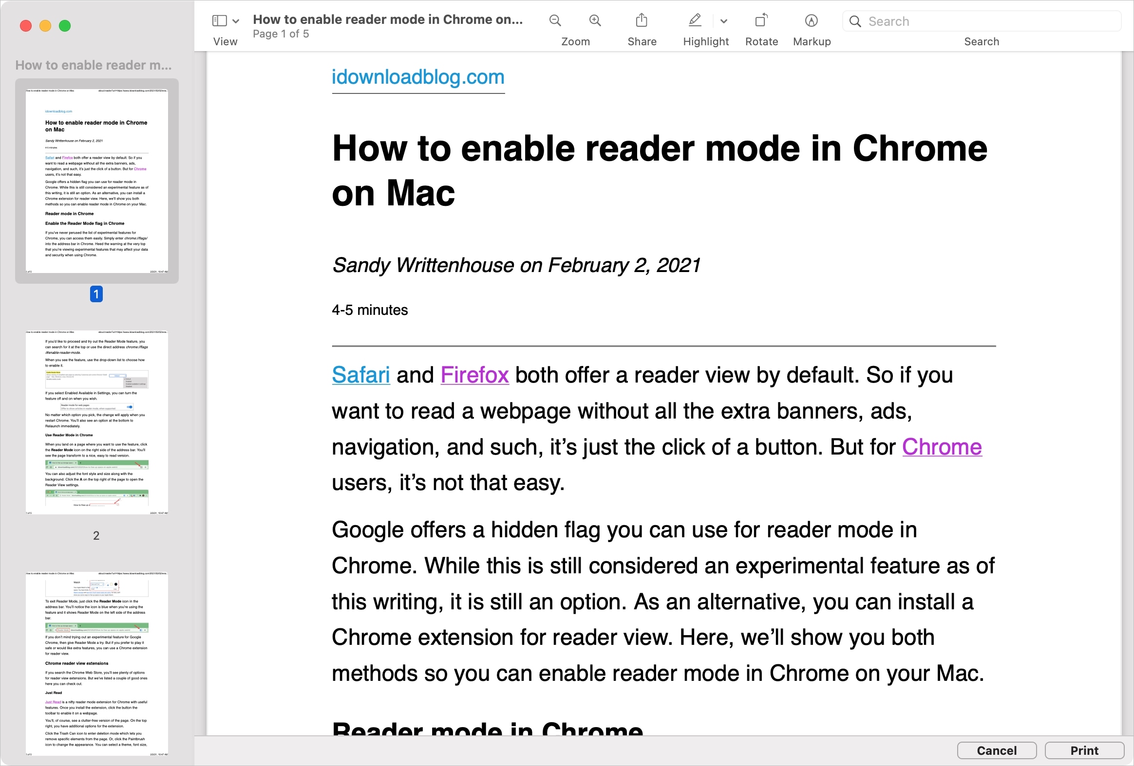 Firefox aperto in anteprima