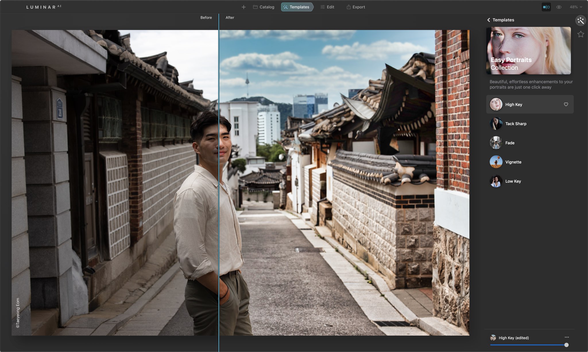 Modifica i ritratti in Luminar per Mac e Windows - prima e dopo