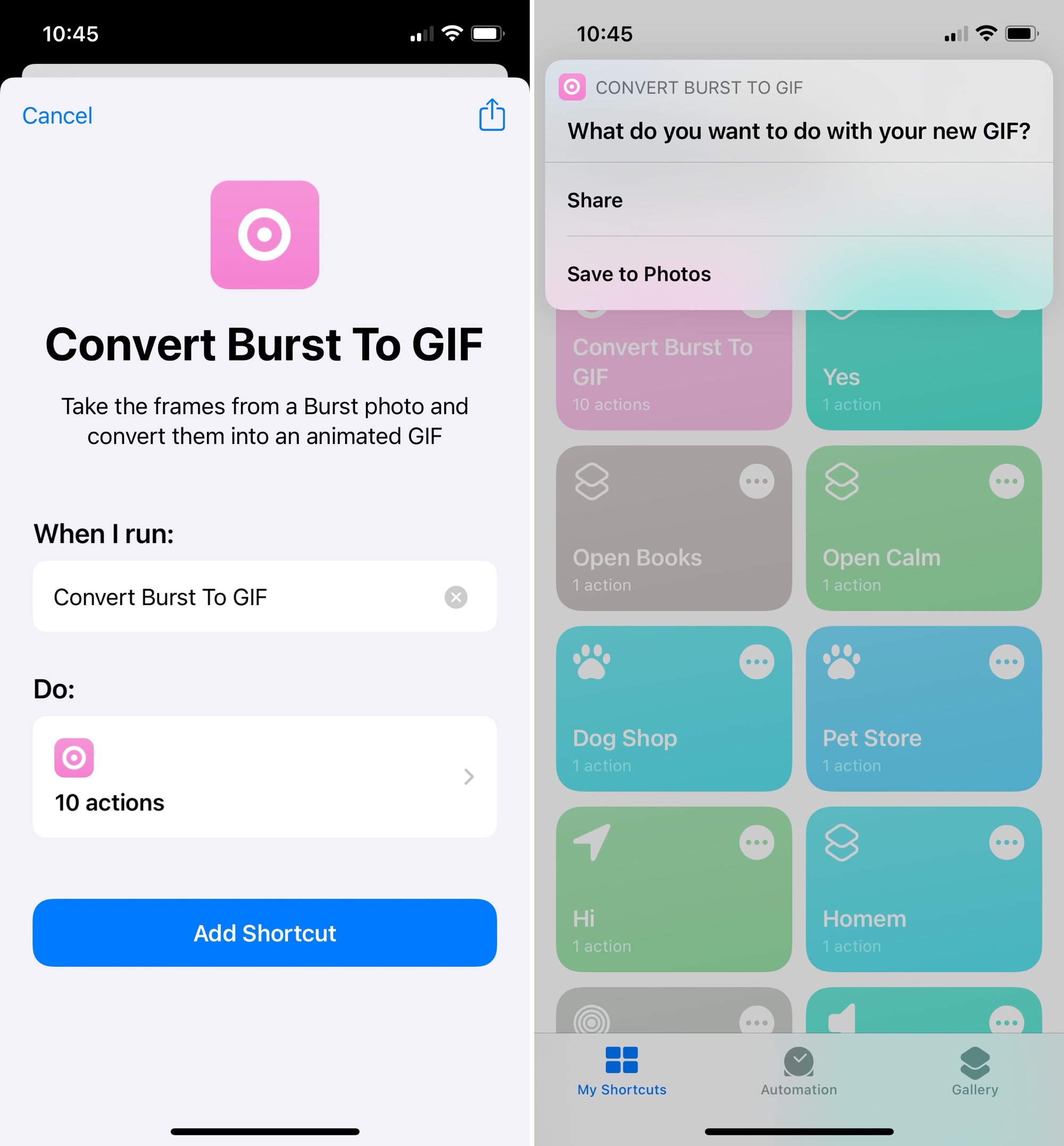 Converti Burst in GIF in Scorciatoie su iPhone