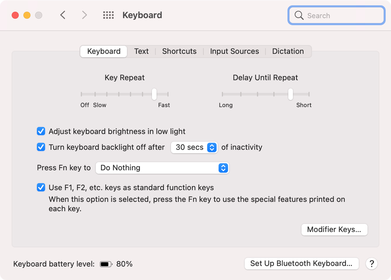 Preferenze tastiera Ripetizione tasti su Mac