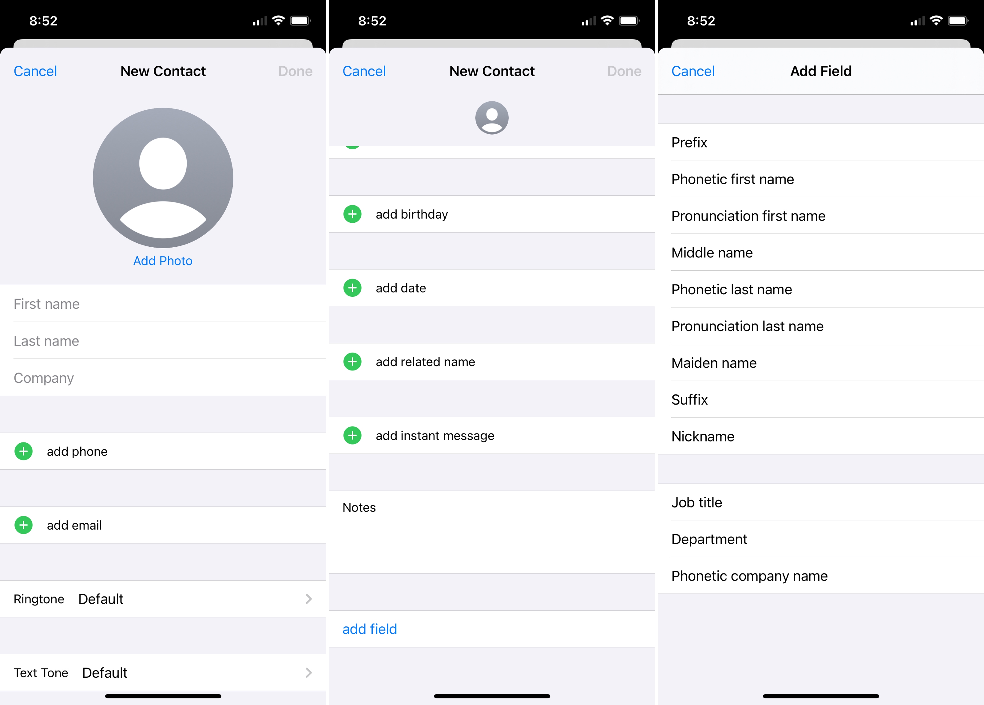 Crea nuovi contatti App iPhone