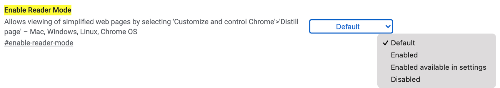 Chrome Abilita la modalità Reader