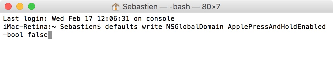 Abilita le ripetizioni dei tasti con Terminal