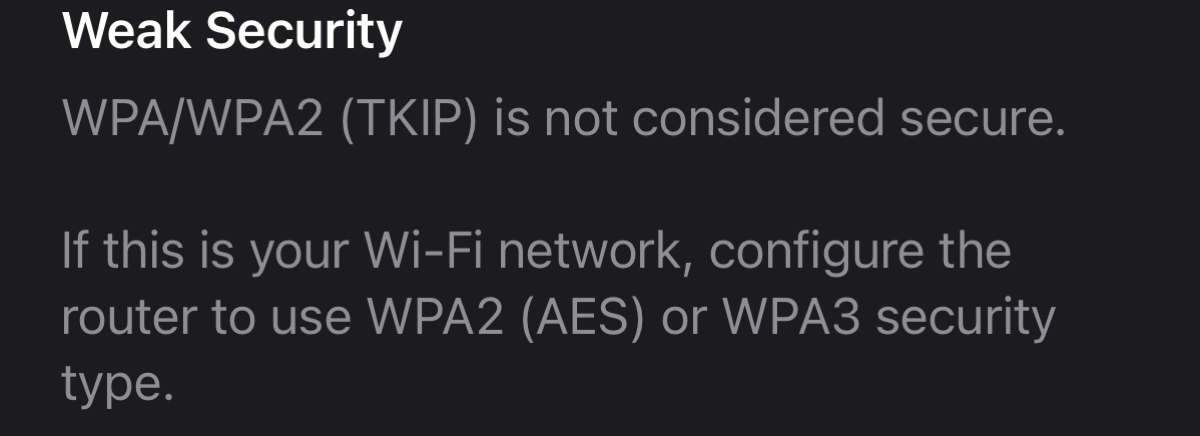 Messaggio di sicurezza debole per Wi-Fi su iOS