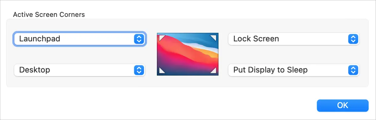 Imposta angoli attivi su Mac