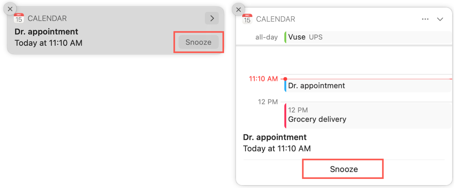 Posticipa le opzioni degli eventi del calendario su Mac