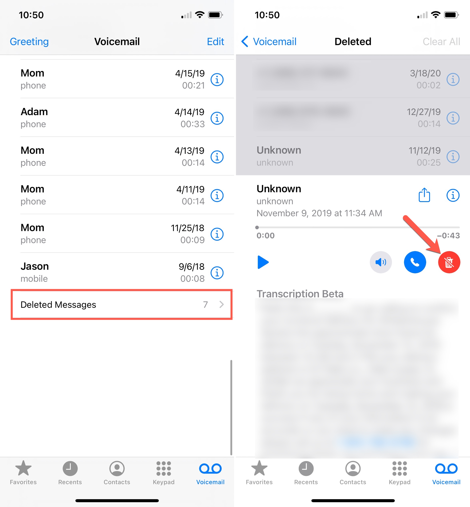 Annulla l'eliminazione della segreteria su iPhone