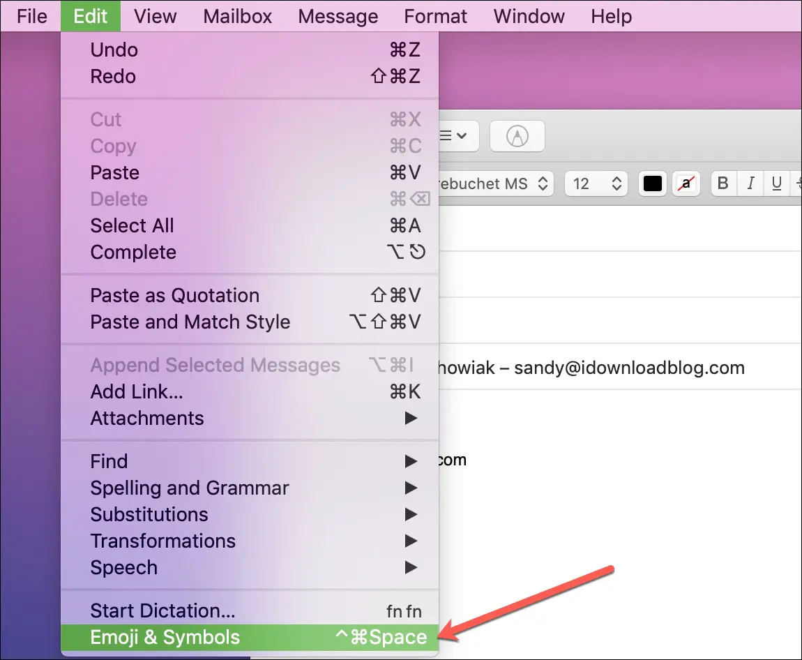Accedi a emoji e simboli dalla barra dei menu Mac