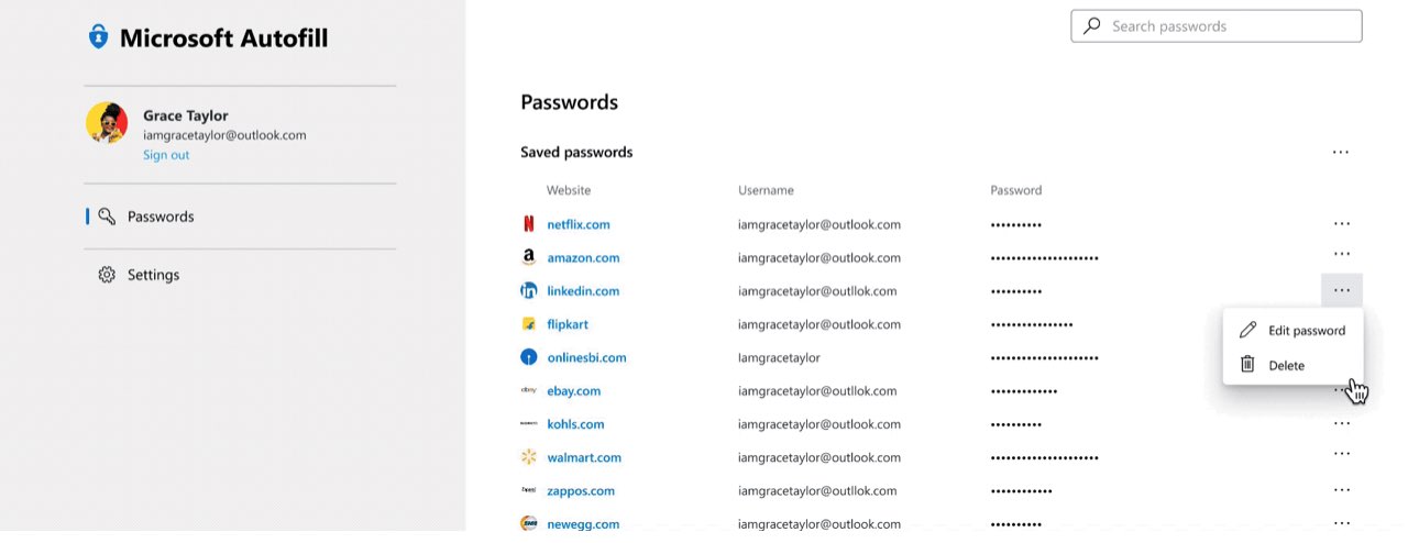 Uno screenshot che mostra l'estensione di riempimento automatico Microsoft in Chrome in azione