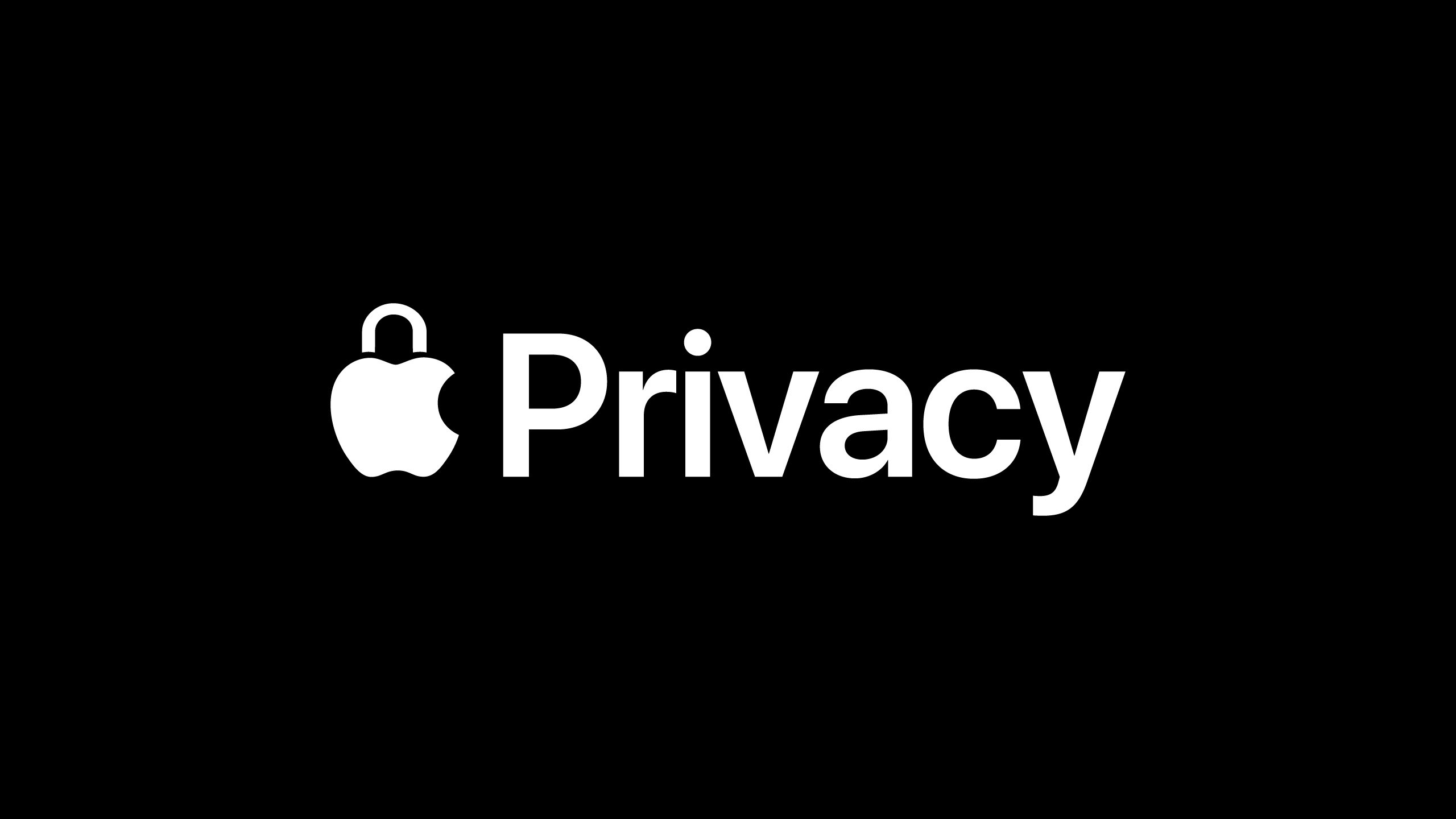 Uno screenshot che mostra il logo Apple con l'icona di un lucchetto e la parola "Privacy" ambientato su uno sfondo completamente nero