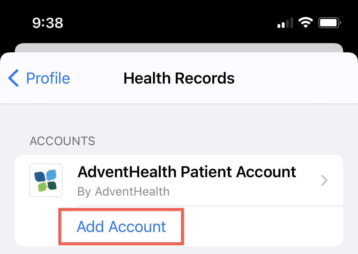 Documenti sanitari, aggiungi account su iPhone