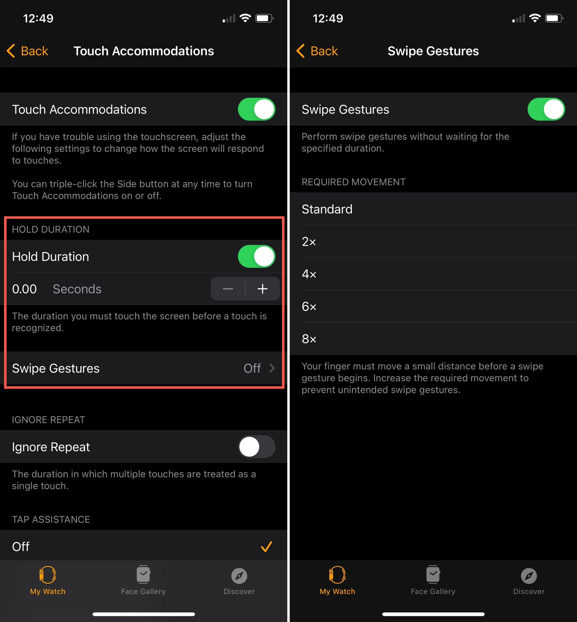 Guarda la durata dell'attesa e i gesti di scorrimento su iPhone