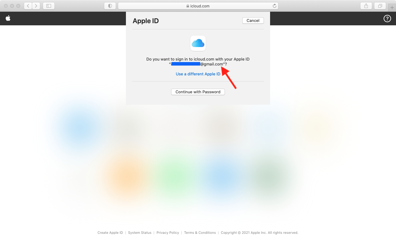 Visualizza il tuo ID Apple quando accedi a iCloud in Safari
